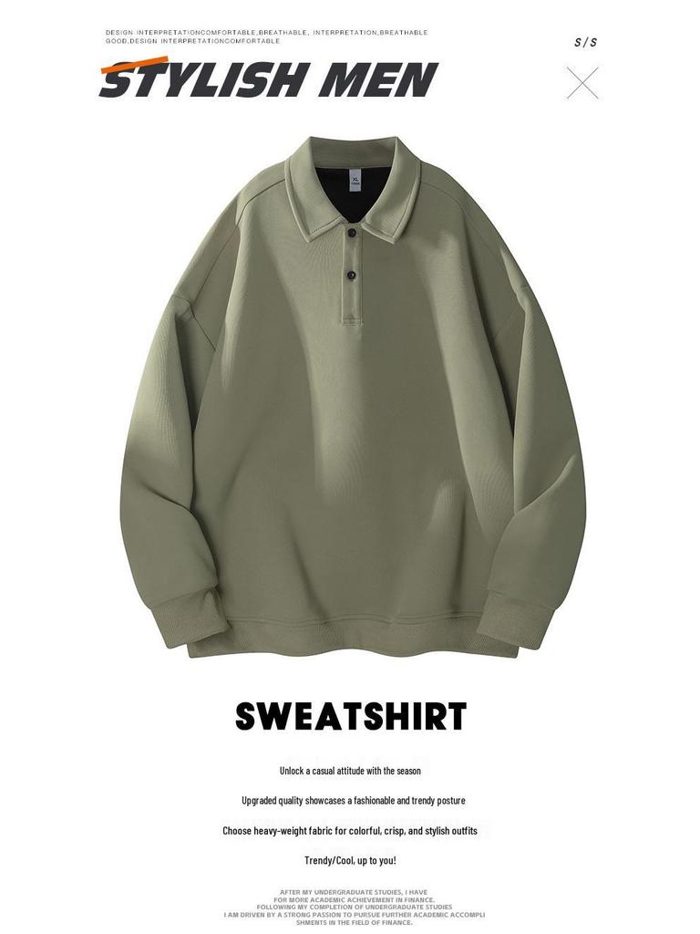 Men's Trendy Retro Long Sleeve Solid Color Polo Hoodie