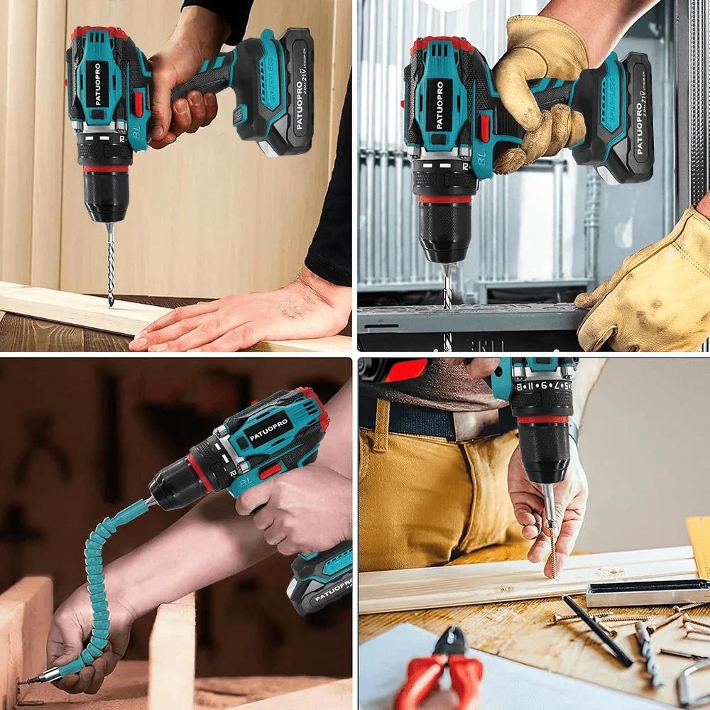 10mm Metal Chuck Brushless Electric Drill 2-Speed Cordless Compact Drill Screwdriver Power Tools For Makita 18V Battery