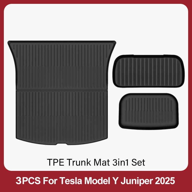 For Tesla New Model Y 2025 Juniper 2025 Front Rear Trunk Frunk Trunk Mat TPE Carpet Waterproof Weather-resistant Pads Layer Mats