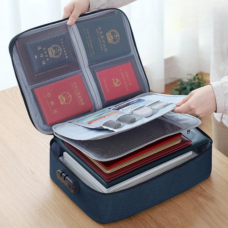 Household Multi-Layer Document Storage Box for Certificates, Passports, Cards. Multi-Function File Storage Bag for Family