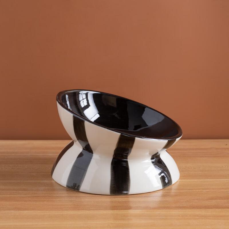 

Qi Ao Striped High-Leg Cat Food Bowl