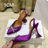 Fashion Pointed Middle And Back Empty Silk Sandals Women'S Net Red With Crystal Bow Stiletto Heels