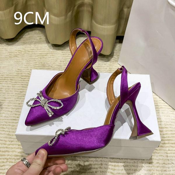 Fashion Pointed Middle And Back Empty Silk Sandals Women'S Net Red With Crystal Bow Stiletto Heels