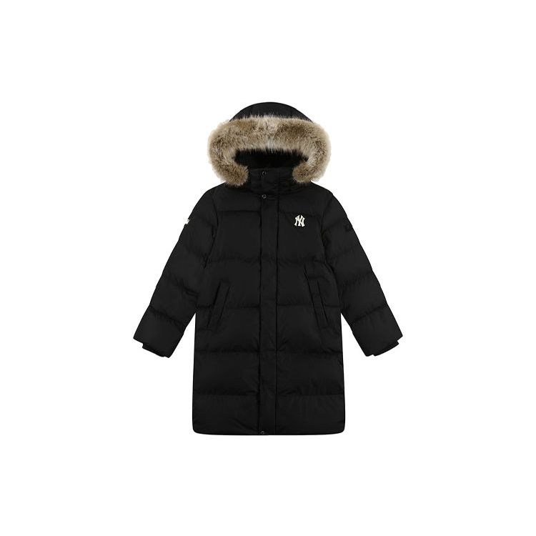 MLB New York Yankees Small Logo Hooded Mid-Length Down Jacket Winter Unisex outerwear Black 3ADJEC716-50BKS
