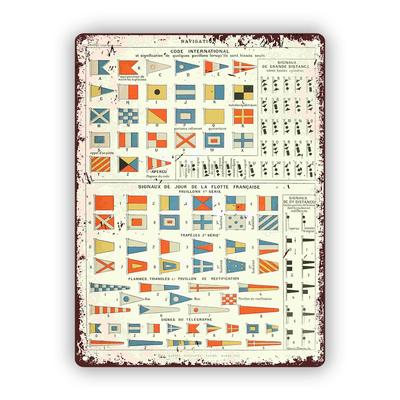 Vintage Naval Signal Flags Metal Tin Sign, International Code Classic Wall Art, Retro Farmhouse Iron Poster for Living Room