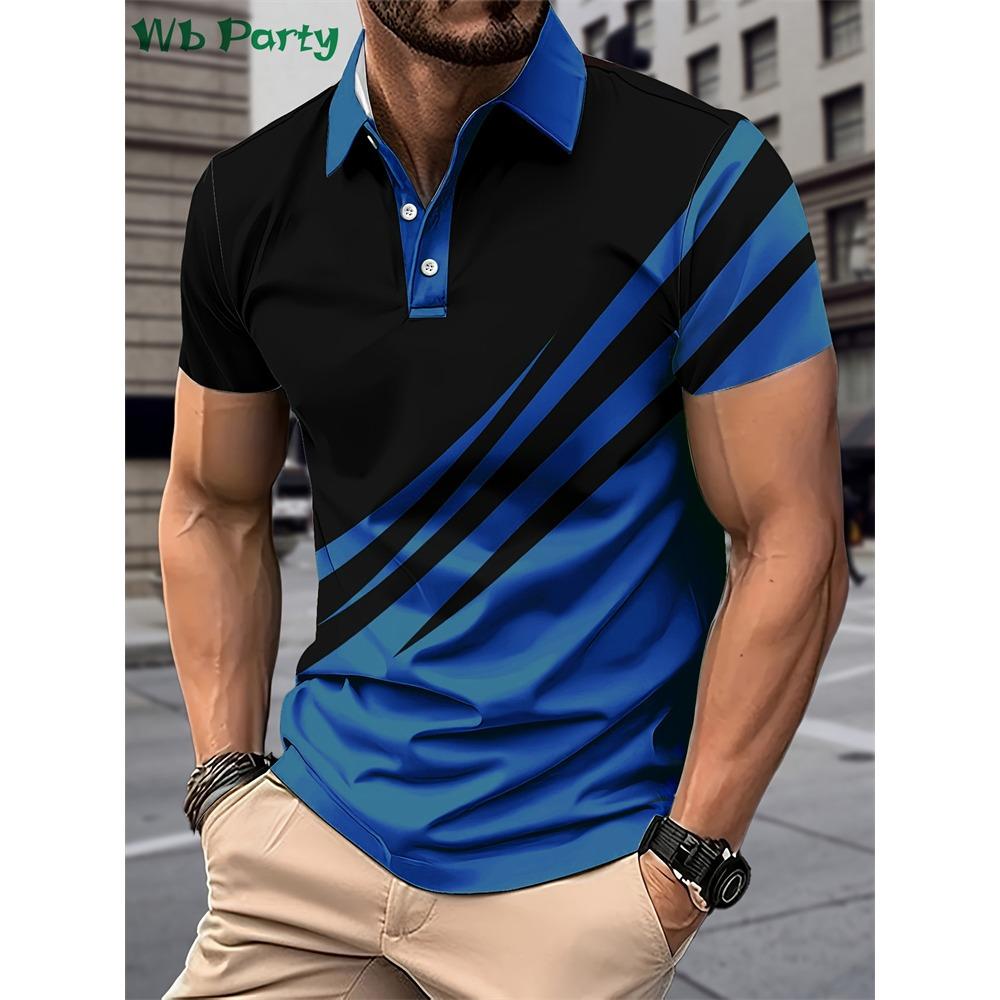 Stripe printed men's shirt fashion T-shirt