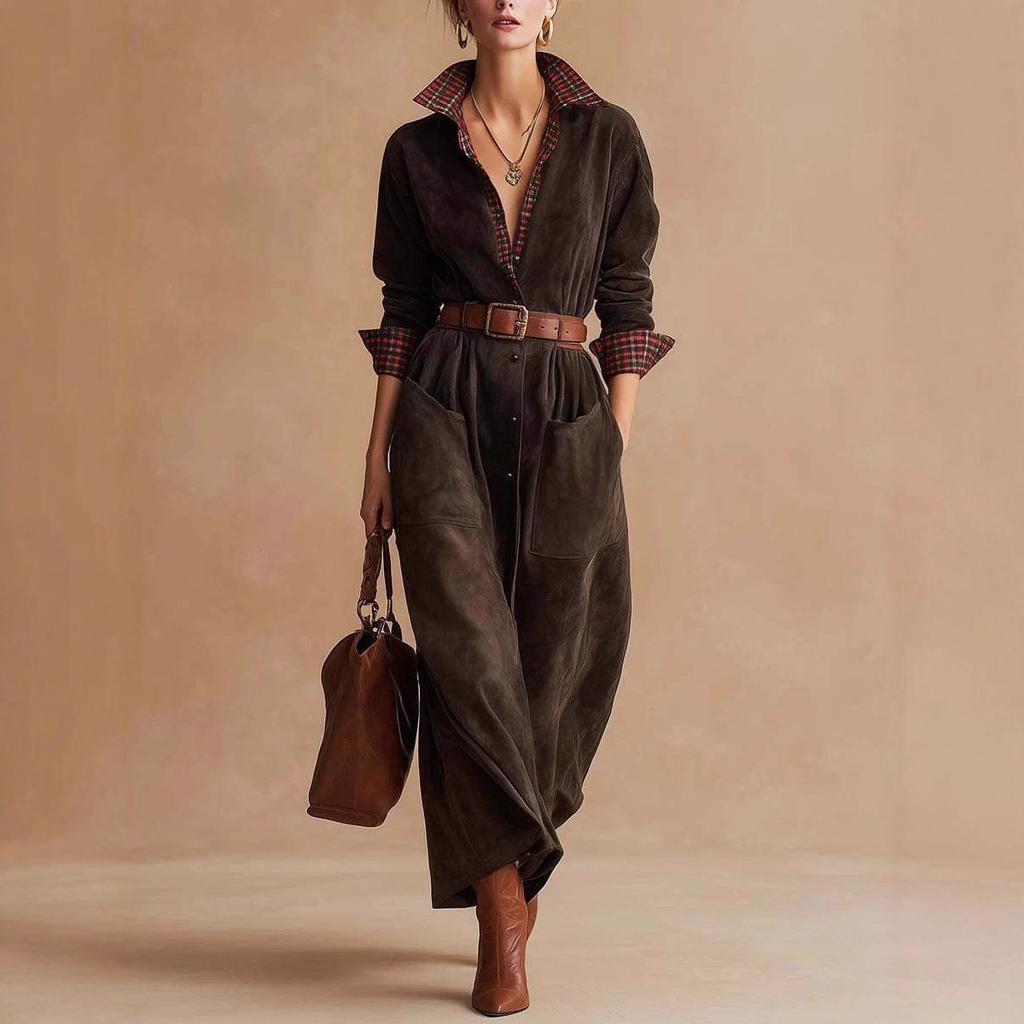 2026 autumn European and American express women's classic retro plaid tooling dress
