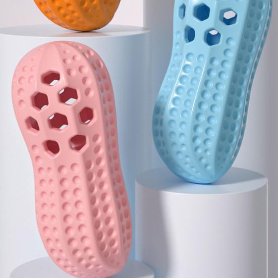 Dog Treat Dispenser Toy Squeaky Peanut Shape Dog Chew Toy Interactive Treat Dispensing Toy for Dogs Teeth Cleaning Mental Stimulation