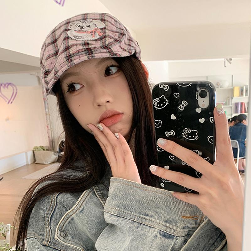 Reverse Fashionable Beret Hat For Women In Pink Plaid Perfect For Casual Outings