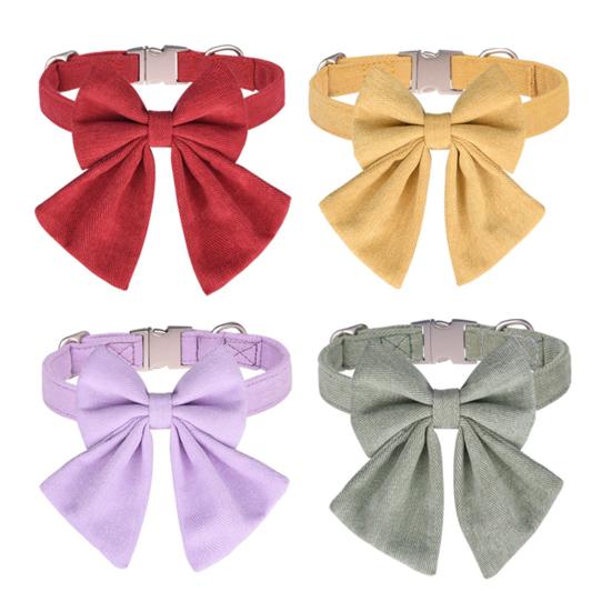 Dog Collar Can Be Engraved Solid Color Bow Adjustable Puppy Collar Pet