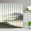 Mountain Shower Curtain,Teal Bathroom Shower Curtain, Cool Nature Watercolor Misty Forest Sun Sunset Landscape Shower Curtains
