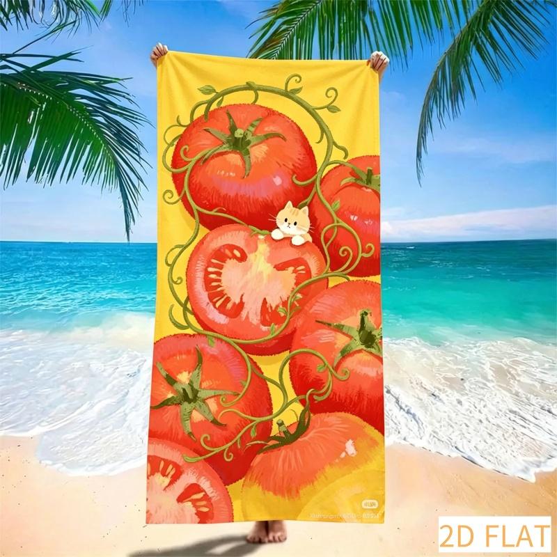 Cute Tomato Cat Beach Towel - Super Absorbent Quick Dry Microfiber With Red Tomato Pattern Soft Sand-Free Blanket For Picnic
