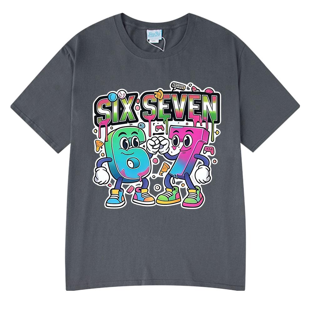 Six Seven 67 Funny Brainrot Meme Cartoon T ShirtsUnisex Clothing Fashion Harajuku Summer Cotton Casual Short Sleeve T-shirts