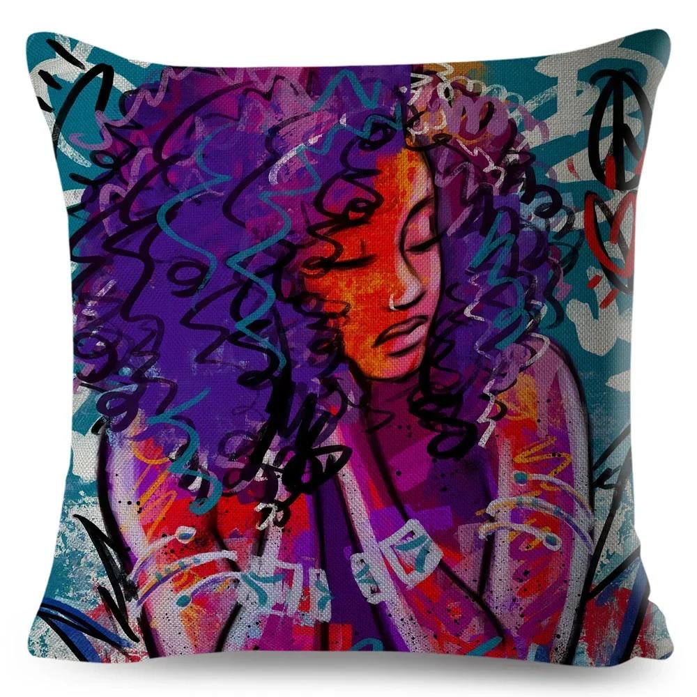 African Women Cushion Cover Decor Colorful Cartoon Lady Dream  Pillowcase Polyester Pillow Case for Bedroom Sofa Home