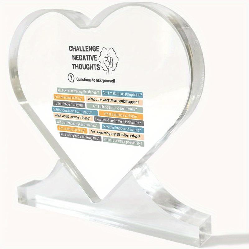 

Desk Decor - Challenge Negative Thoughts Heart-Shaped Plaque with Thought-Provoking Questions, Ideal for Home, Office, or Gift for Birthdays, Gradua 10.9*10.4cm