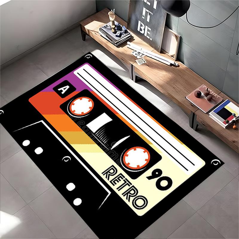 Retro Cassette Tape Design Rug Non-slip Rug Suitable for Living Room and Bedroom Sofas.