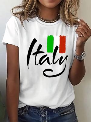 Bedrucktes Mode Damen Freizeitärmel Oberteil [Italienisches bedrucktes Modeoberteil] Unabhängigkeitstag Italienischer Sommer Streetwear Oberteile T-Shirts