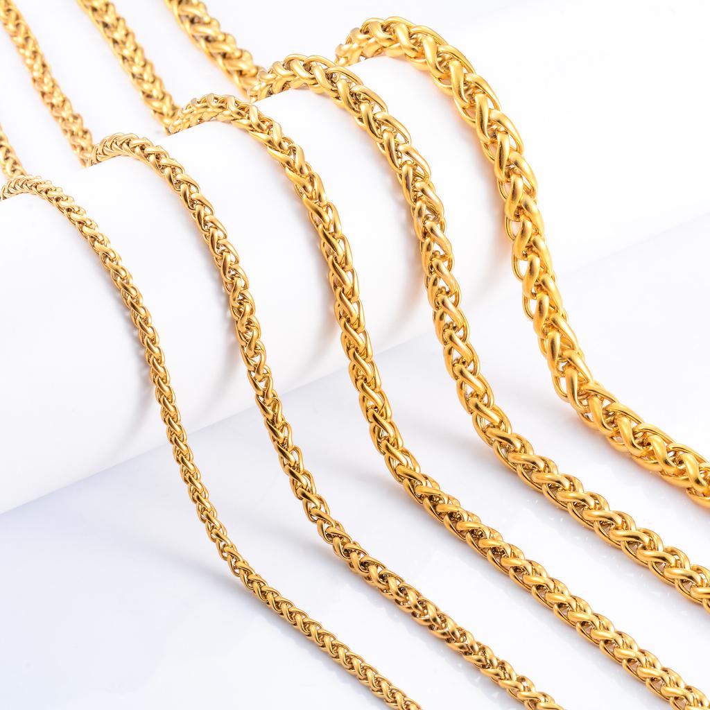 Stainless Steel Link Wheat Chain Long Necklace for Men Women Jewelry Accessories Gold Color Plated Choker on the Neck Collar DIY