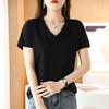Summer New Mercerized Cotton Short-sleeved T-shirt V-neck Women's Heart-neck Top