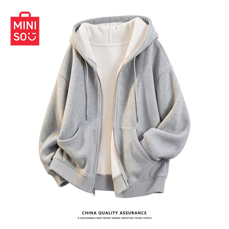 MINISO Women's Fleece-Lined Hooded Casual Zip-Up Jacket