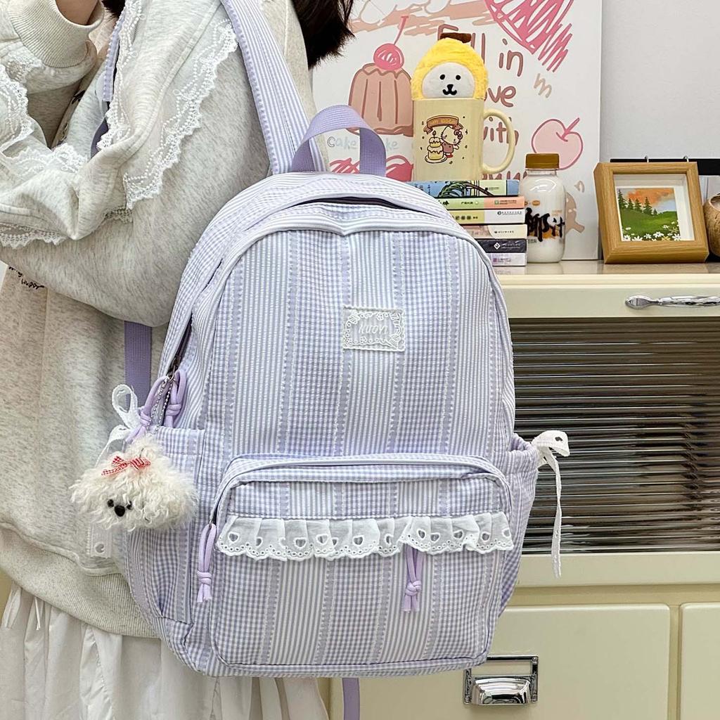 Schultasche Koreanisch Lässig Gestreifte Schultasche Rucksack für weibliche Schüler Große Kapazität Klassenfahrt Pendler Reise Rucksack Rucksack