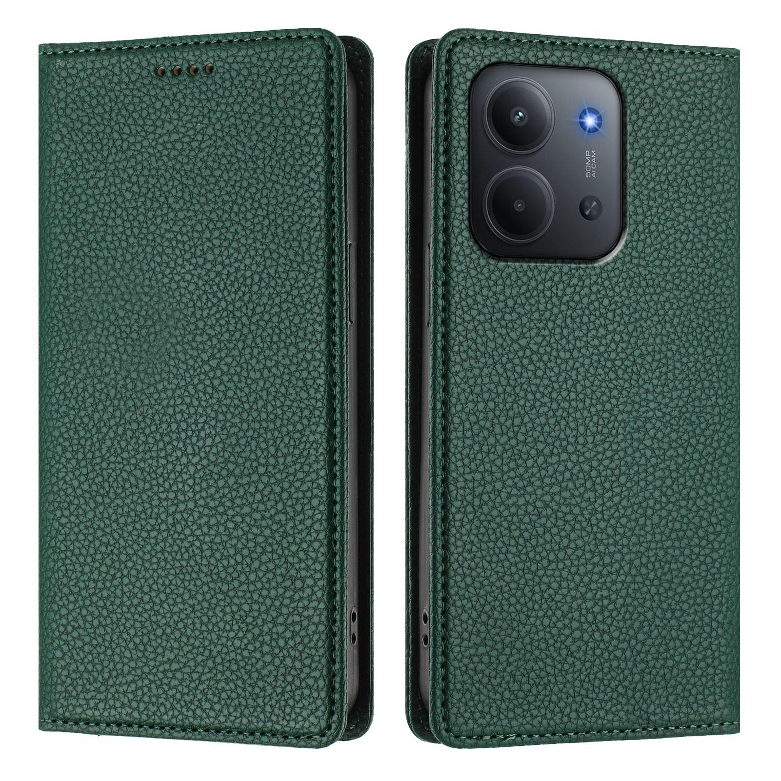 

Для Xiaomi Redmi 15C 4G (173мм) Чехол-кошелек с RFID-блокировкой, кожаный чехол для мобильного телефона с текстурой личи Dark Green