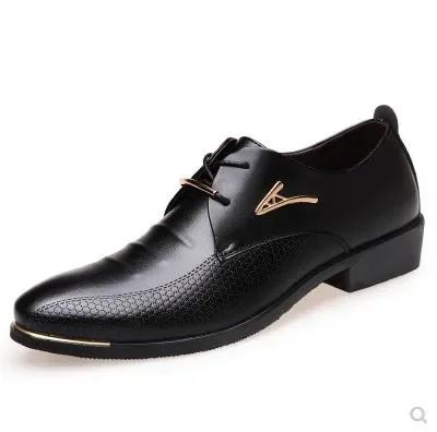 Pointed Men Dress Shoes Slip-On Casual Shoes Four Seasons New Men Business Leather Shoes Man Oxfords Wedding Dress 38