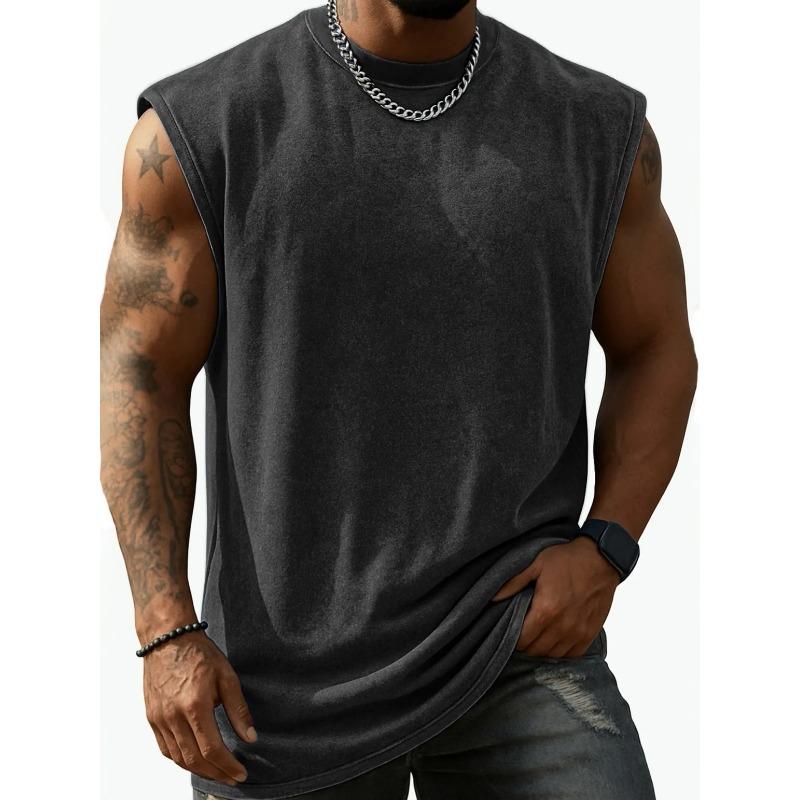 Men Washed Sleeveless Tank Top Crew Neck Multi Color Casual Gym Vest
