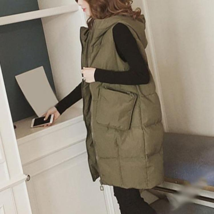 Stand Collar Hooded Down Vest Women Sleeveless Quilted Puffer Jacket Full Zip Long Coat Thick Warm