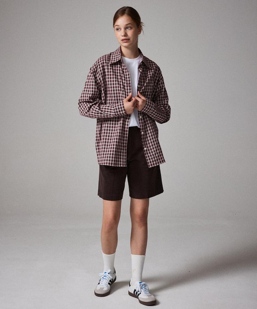 AWESOME STUDIO Dobby Embroidered Check Shirt Burgundy