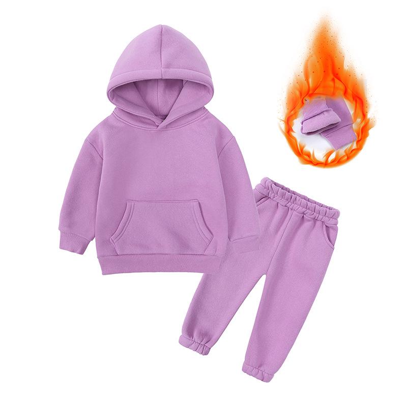 2026 Autumn/Winter European & American Boys' Solid Color Jacket Plus Velvet Hoodie & Long Pants Set (Middle & Big Kids)