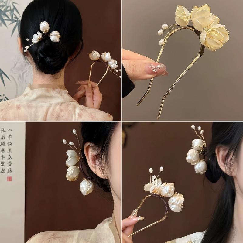 1Pc Elegant Vintage Magnolia Alloy Hairpin Decorative Hairstyle Enhancer Hair Comb Headwear Retro Hair Accessories For Women
