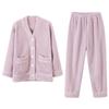 Set pigiama da donna in flanella invernale - Spesso, maniche lunghe, pantaloni, cardigan, caldo, casual, vestibilità ampia