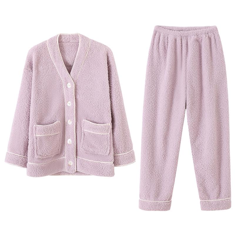 Set pigiama da donna in flanella invernale - Spesso, maniche lunghe, pantaloni, cardigan, caldo, casual, vestibilità ampia