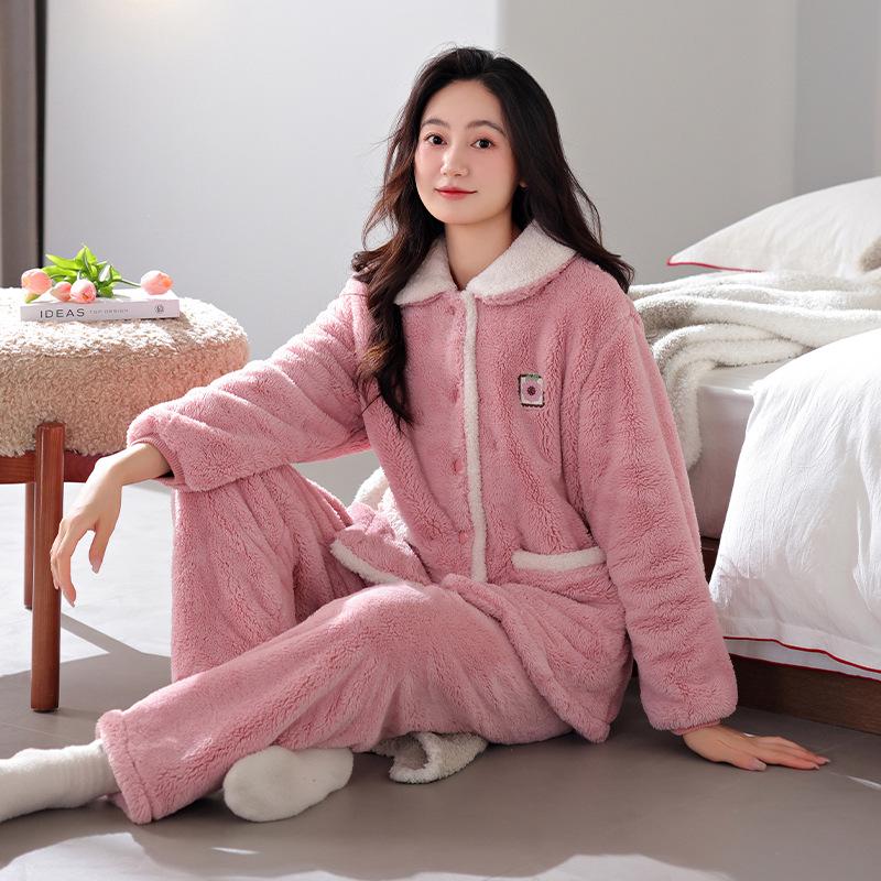 Cozy Winter Fleece Pajama Set for Couples - Thick Velvet Homewear for Women and Men