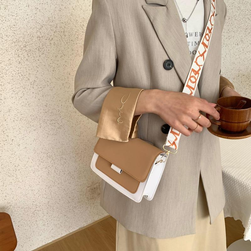 Popular contrasting color single shoulder small square bag retro new texture fashionable woven wide shoulder strap women's bag
