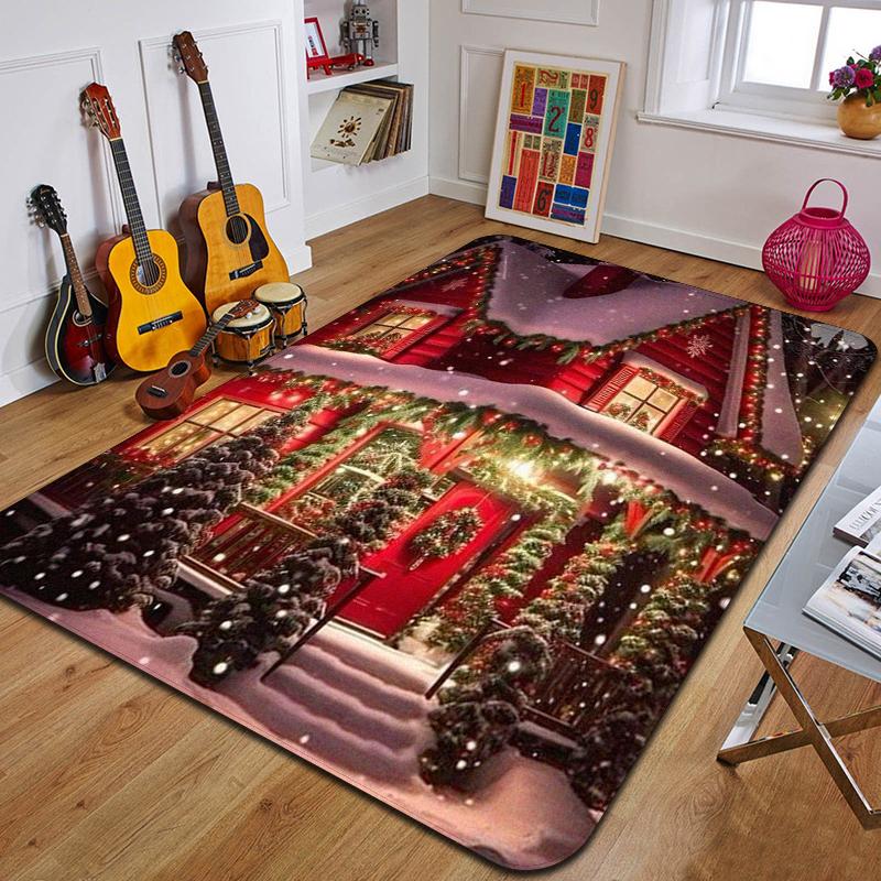 C-Weihnachten Bedruckter Teppich Eingang Fußmatte Wohnzimmer Schlafzimmer Badezimmer Rutschfester Teppich Heimdekorative Fußmatte Neujahrsgeschenk