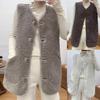 Frauen Taschenweste Mantel Jacke Winter ärmellose Fleece Knopf solide Oberbekleidung