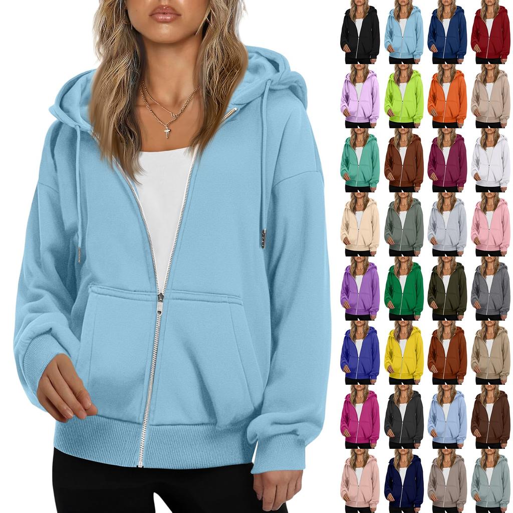 Women's Fashionable Loose Fleece Hooded Casual Cardigan With Zipper Sweatshirt
