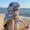 2025 New Silk Scarf Women's Summer Sunscreen White 90 Square Scarf Floral Square Scarf Tulle Scarf Neck Scarf Shawl