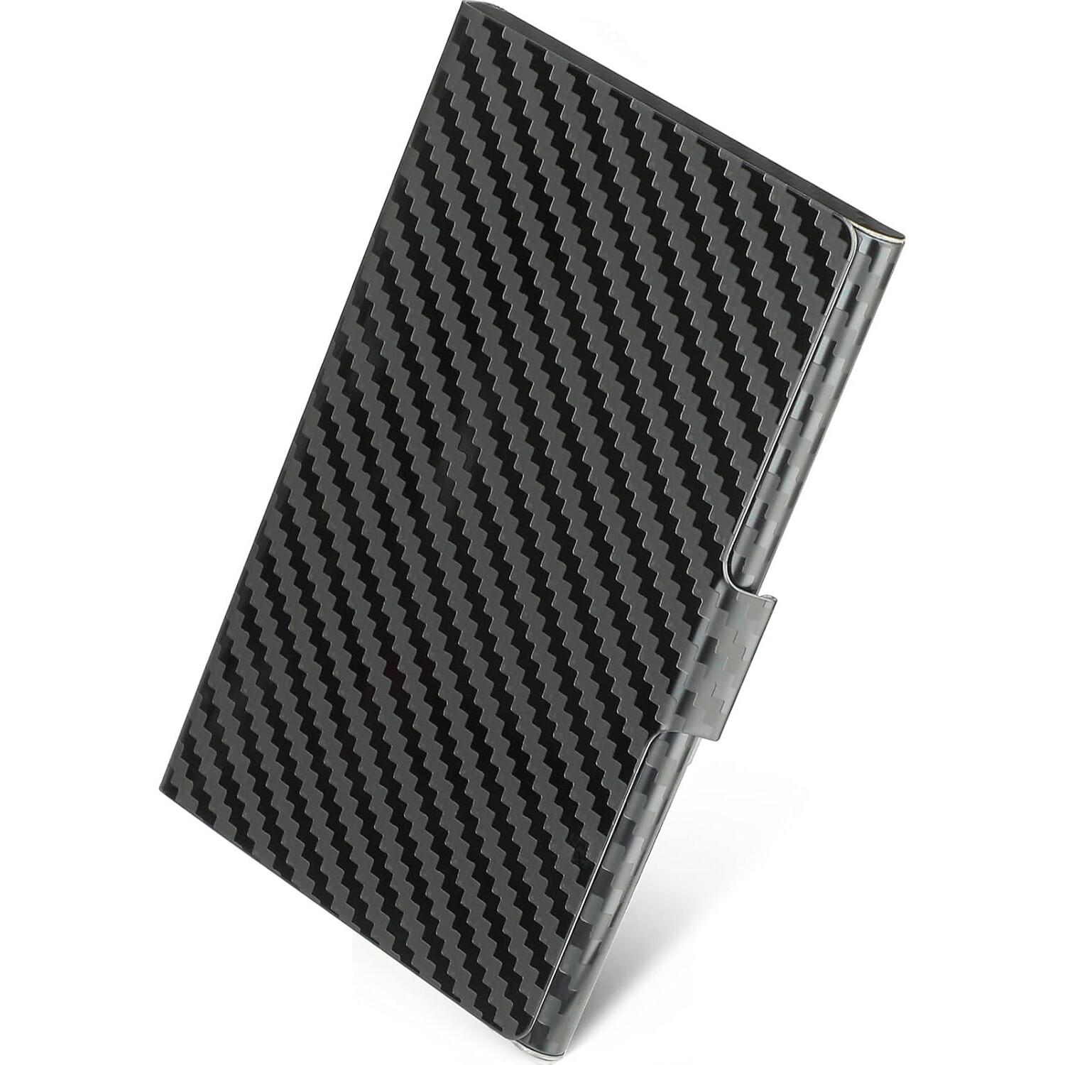 

Business Card Holder, for Men and Women, Slim Minimalist Design Case, Stainless Steel Metal, Fits 18 Business Cards in Pocket углеродного волокна черного