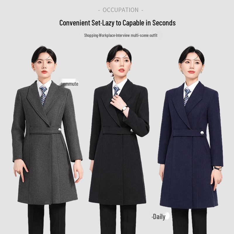

Women s Black Wool Coat - Professional Autumn/Winter Hospitality Work Uniform L