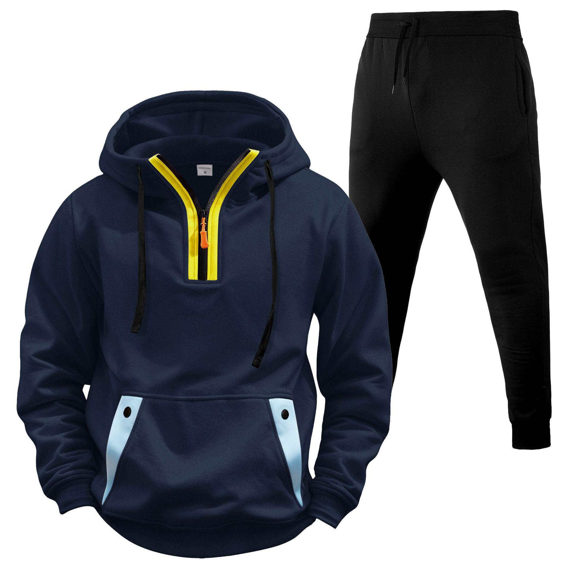 

Men s Two-Piece Hoodie & Sweatpants Set - Half-Zip Fleece Pullover Double Extra Large темно-синього кольору