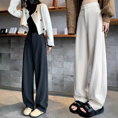 Graue Bananenhose Damen Neu Winter Lässige Wollige Schweißhose Lockere Hose Drapierte Gerade Weite Beine