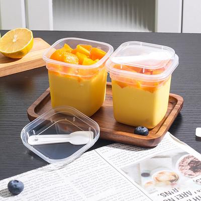 20 Stück Plastik 220/280 ml Dessertbecher mit Deckeln Löffeln Puddingbecher Dessertkuchenbecher Vorspeise Gelee Joghurt Dessert Backbecher