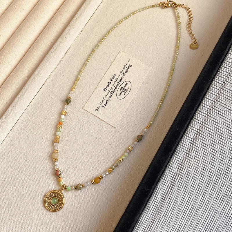 Small Fresh Natural Stone Bead Necklace New Set Jewelry Women's Stacked Clavicle Chain Trendy Accessories For Young Girls