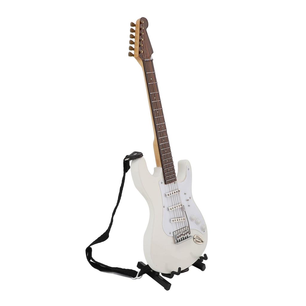 24cm White Micro Electric Guitar Model Wooden Guitar Decor with Bracket and Storage Box Home Decor