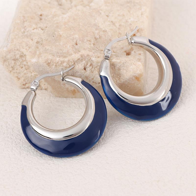 Retro Exaggerated U-shaped Titanium Steel Earrings for Women  Fashionable and Versatile Enamel Oil-drop Earrings Light Luxury High-end