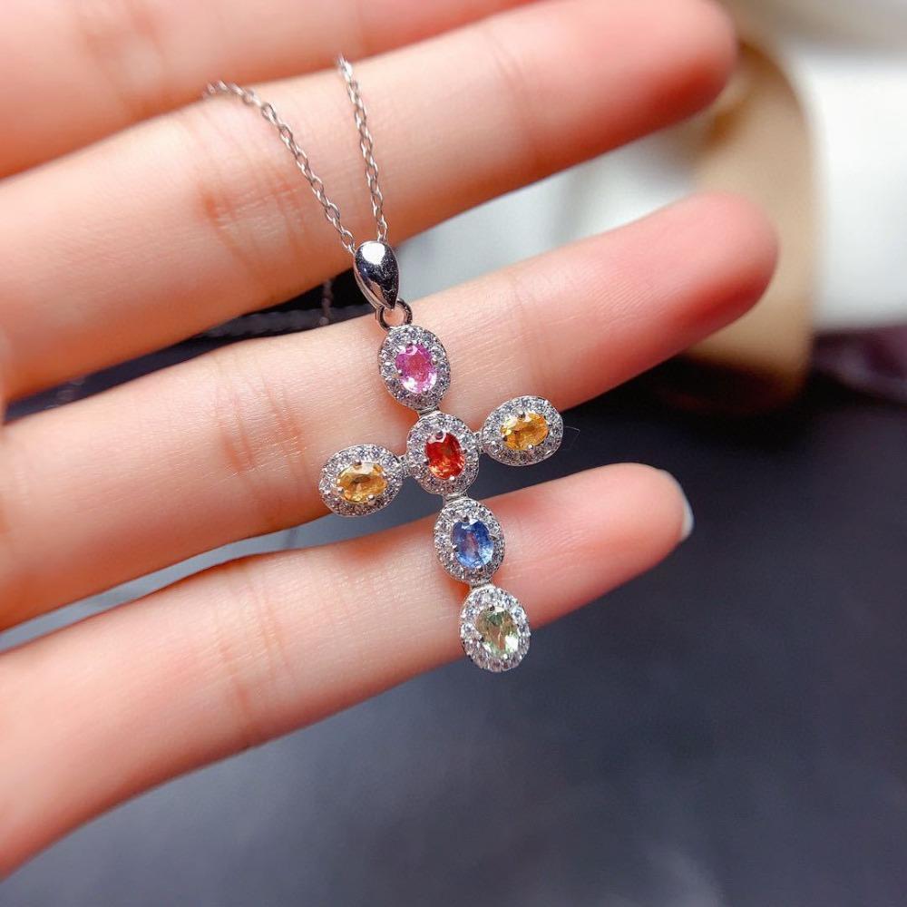 Multicolor Tourmaline High Carbon Diamond Necklace Women Imitation Sri Lanka Sapphire Pendant Fashion Jewelry