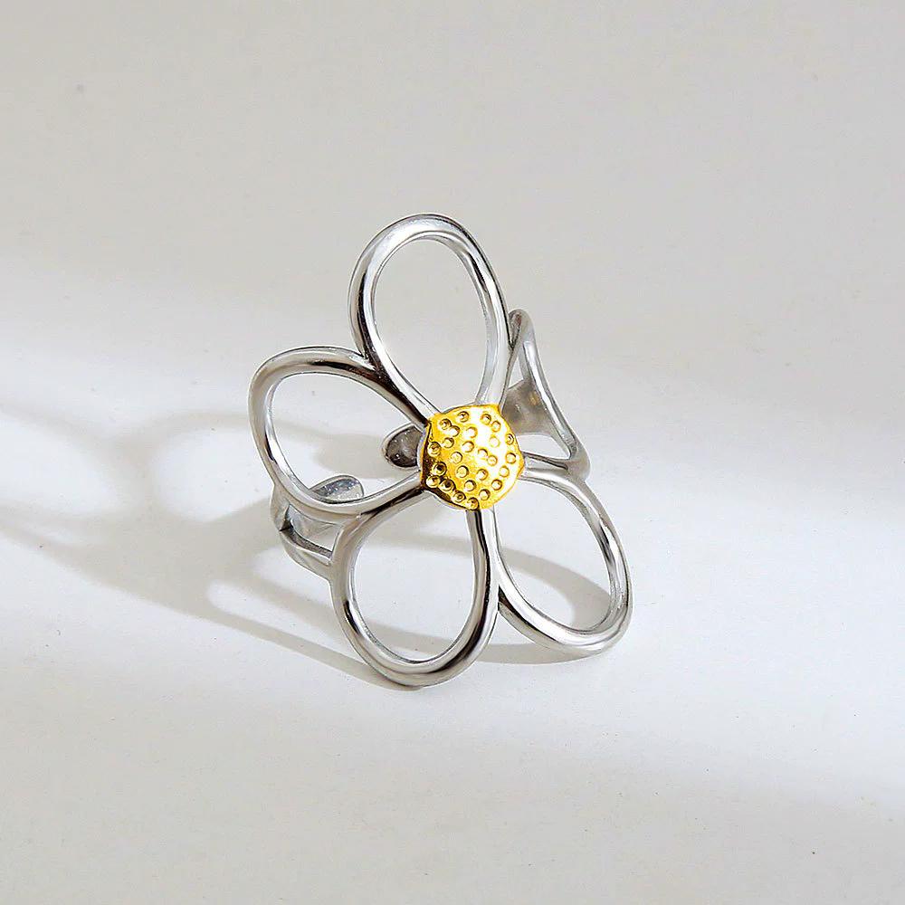 Stainless Steel Hollow Daisy Flower Rings for Women Simple Gold Silver Color Open Ring Anti Allergic Rust Proof Stylish